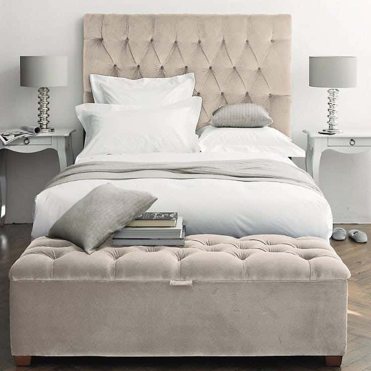 Muski Wood + Mdf Bed With Hammer Velvet Fabric, 120×160×200 Cm - Beige