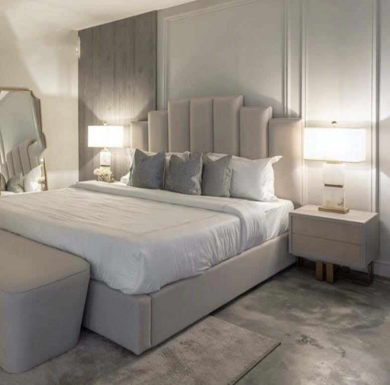 Muski Wood + Mdf Bed With Hammer Velvet Fabric, 120×160×200 Cm - Grey