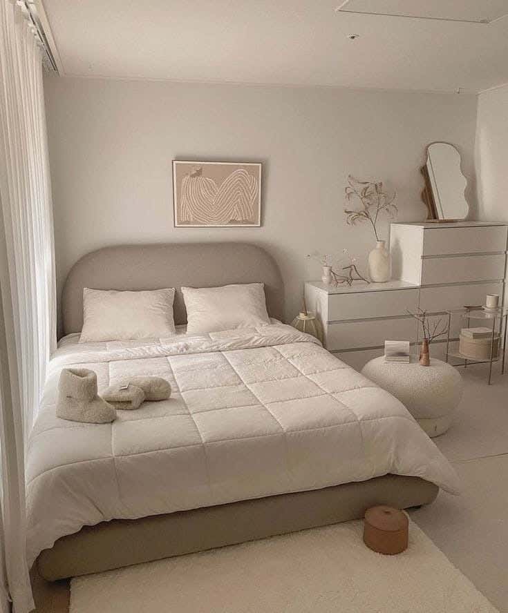 Muski Wood + Mdf Bed With Hammer Velvet Fabric, 120X120X200 Cm - Off-White