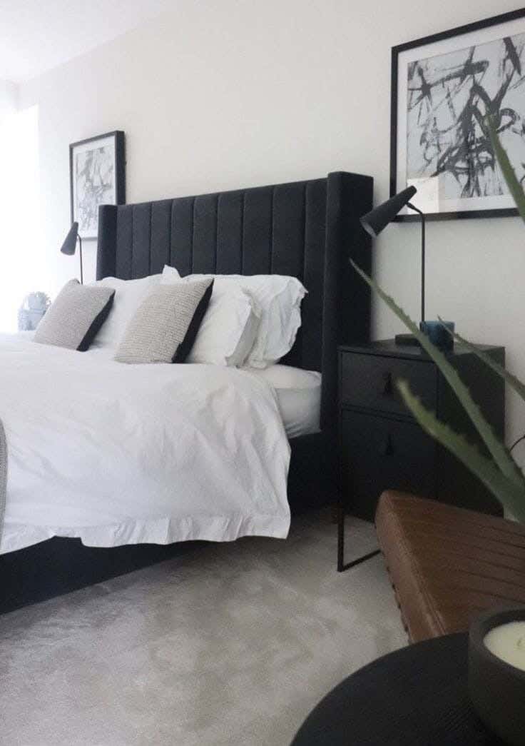 Muski Wood + Mdf Bed With Hammer Velvet Fabric, 120×180×200 Cm - Black