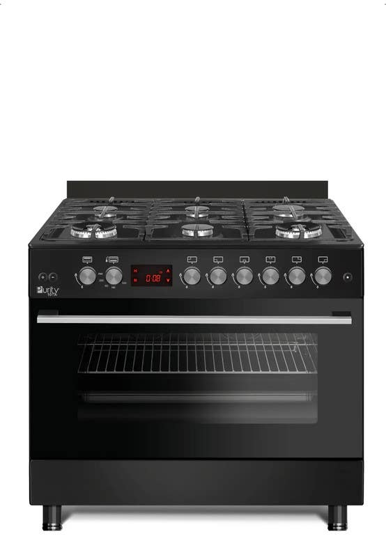 Purity Freestanding Gas Cooker, 6 Burners, 90cm, FRGG9060-B - Black