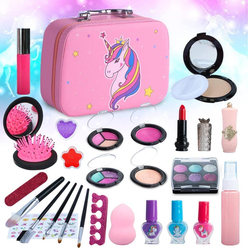 Washable makeup set for girls, 27 pieces - Multicolor