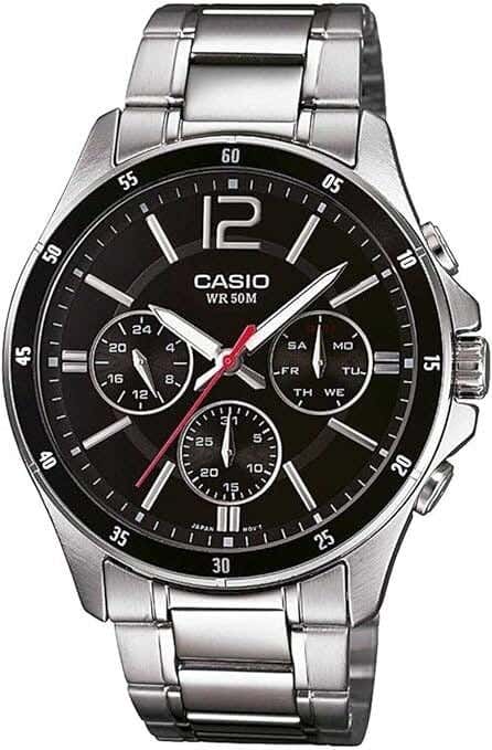 Casio Analog Dress Watch For Men, Stainless Steel Strap - Black Sliver