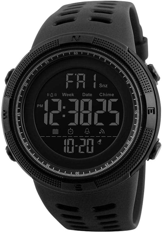 Skemi Digital Sport Watch For Men, Rubber Strap - Black