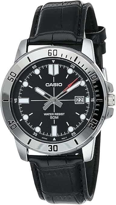 Casio Analog Casual Watch For Men, Leather Strap - Black
