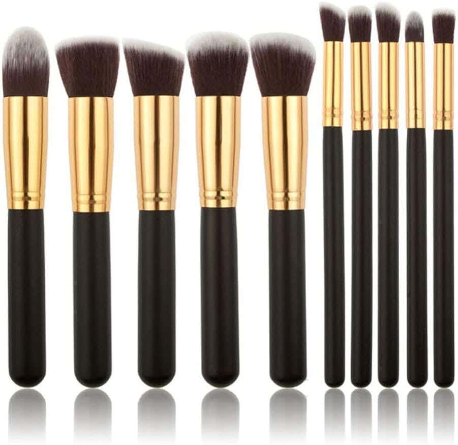 Sooyou Professional Makeup Brush Set, For Foundation Applicator, 10 Pieces - Black Golden