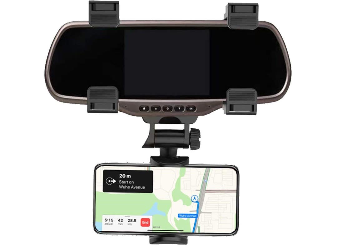 Car Rear View Mirror Adjustable Mobile Phone Holder - Black