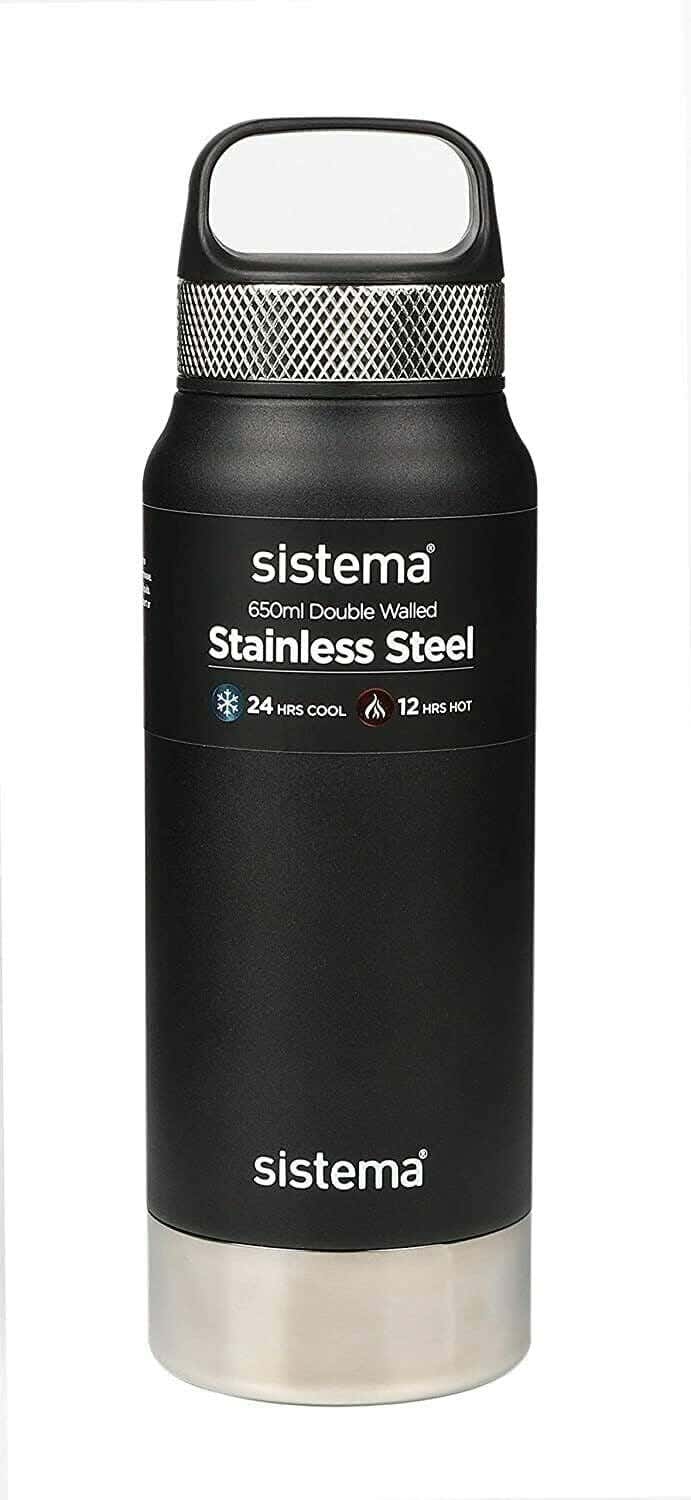 Sistema Stainless Steel Water Bottle, 650 Ml - Black