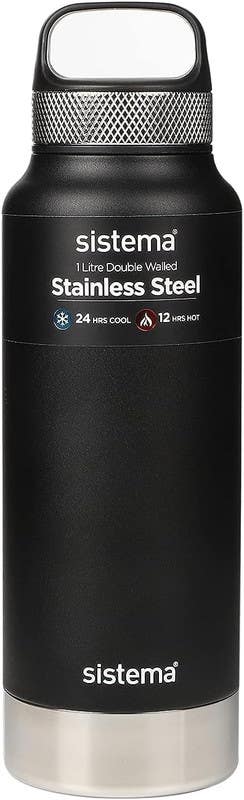 Sistema Stainless Steel Leak-Proof Water Bottle, 1000 ml - Black
