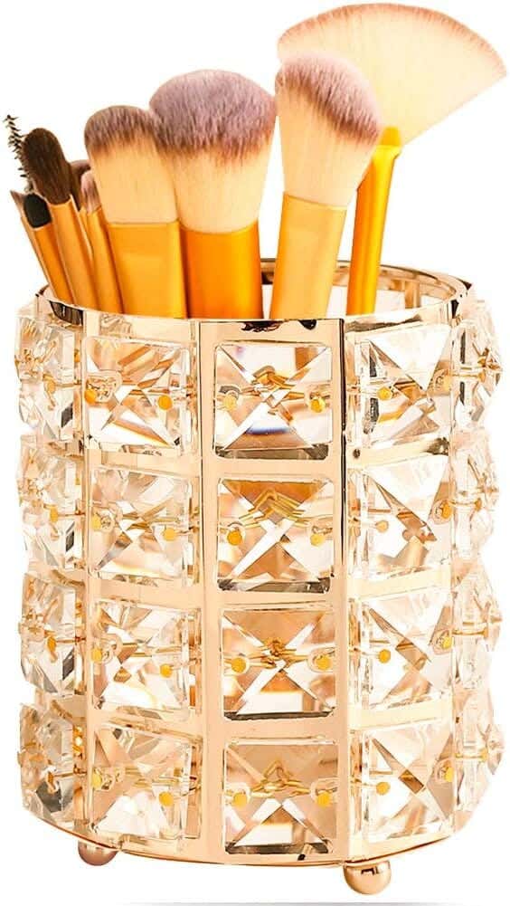 Tasybox Crystal Makeup Brush Organizer and Holder - Gold