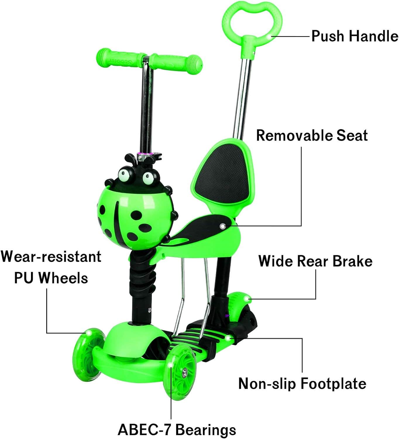 Dripex Kids Scooter, 5x1 Multi-Functional - Green