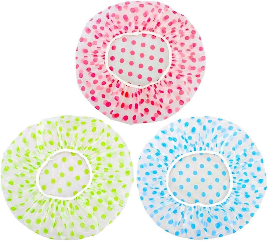 Freewalk Women's Hair Shower Caps Set, Waterproof and Reusable, 3 Pieces - Multicolor