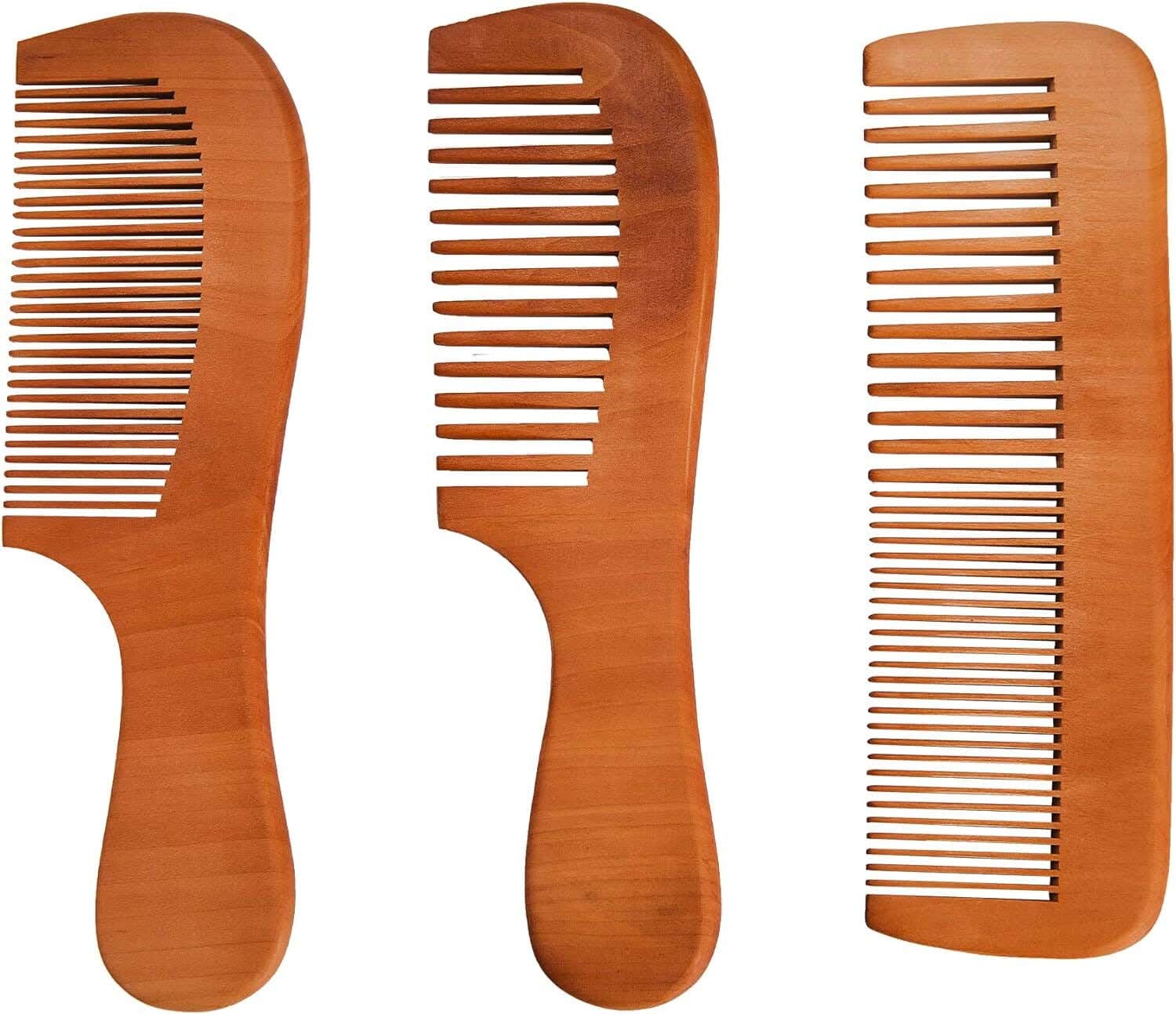 Selrsuf Wooden Hair Comb Set, Anti-Static, 3 Pieces - Light Brown