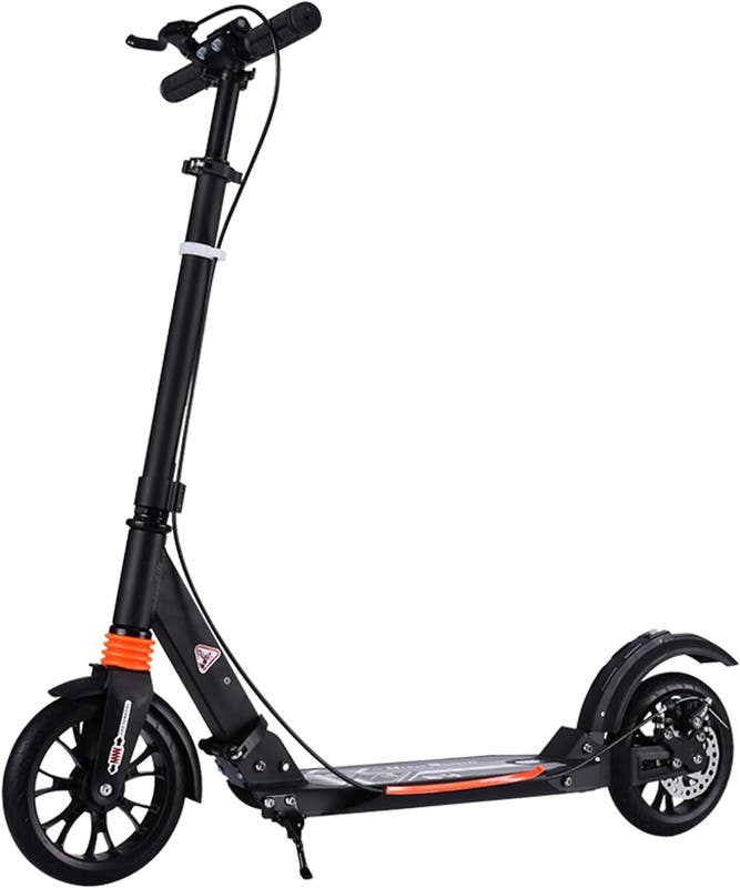 Large foldable scooter, hand brake, aluminum - black
