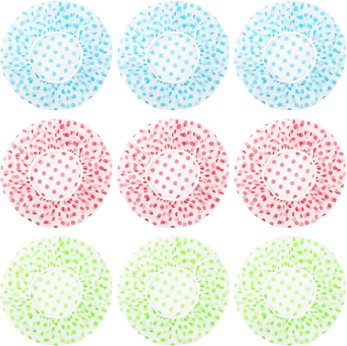 Women's Hair Shower Caps Set, Waterproof and Reusable, 9 Pieces - Multicolor