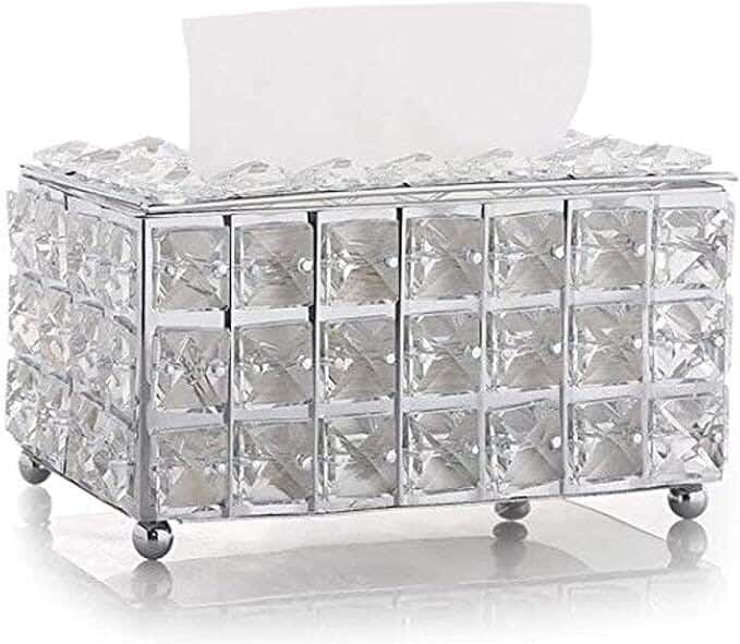 Tissue Box Cover, Inlaid With Crystal, 15X17X24.4 Cm - Silver