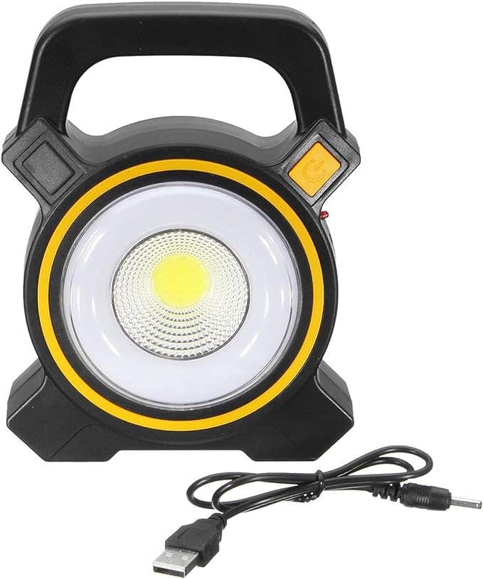 Flashlight, solar powered, LED light, USB port, 30 Watt - Black