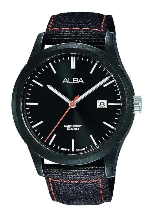Alba Analog Dress Watch For Men, Nylon Strap - Black