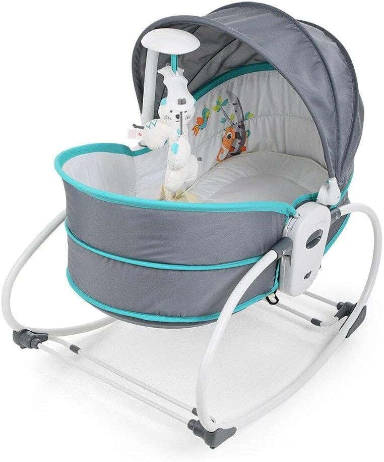 Rocking Chair For Children, 5 In 1, Switch From Play To Sleep Mode In One Step - Grey White