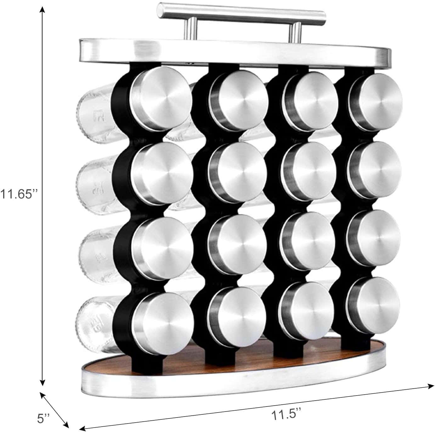 Spice set with holder, 4 drawers, 16 jars - silver