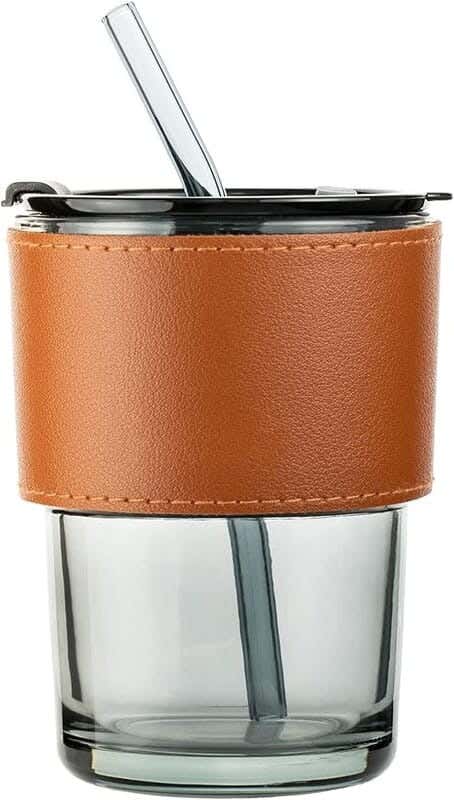 Glass Mug, With Lid And Straw, 443.6 Ml