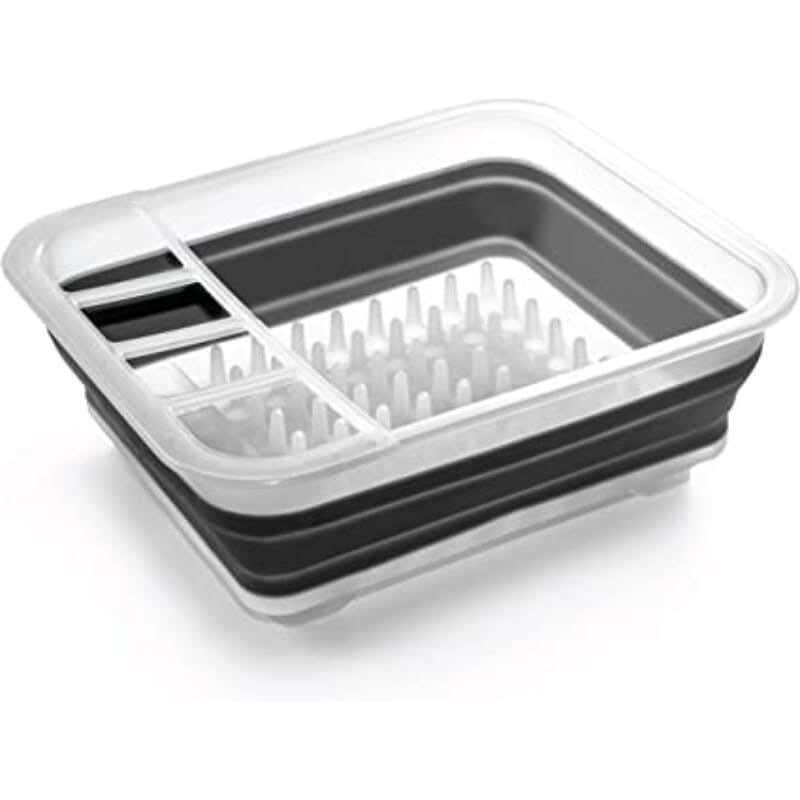 Collapsible Silicone Kitchen Utensil Drainer Dish- White Grey