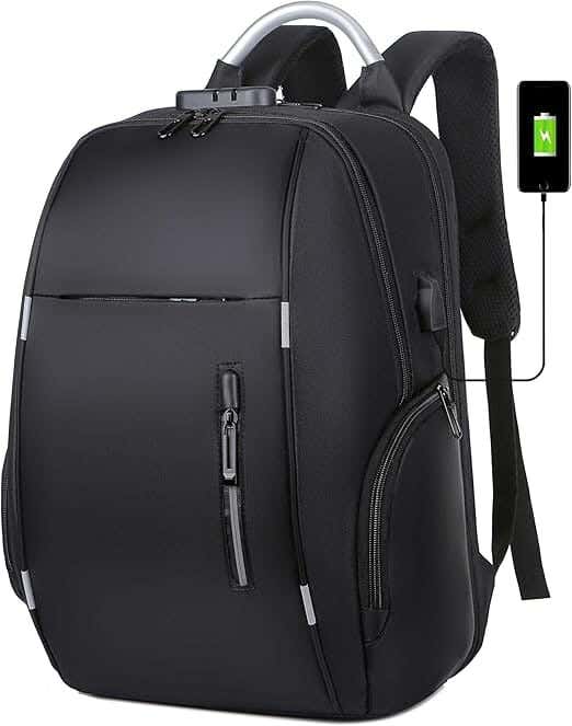 Leather Waterproof Travel Laptop Bag, Large Capacity & Multiple Pockets Durable, 46x32x17 cm, for Mens - Black