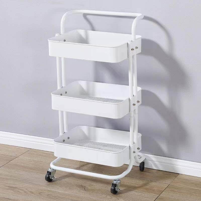 3-Shelf Kitchen Storage Unit, 85 x 42 x 35 cm, Metal - White