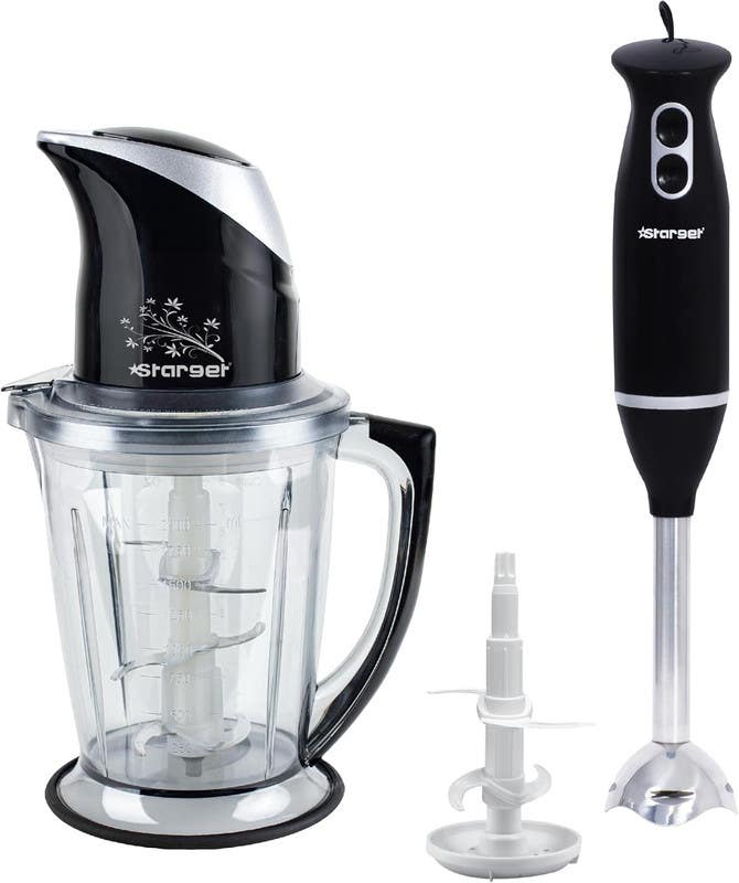 Stargate Chopper and Hand Blender, 800 Watts, 2 Liter Capacity, 6 Stainless Steel Blades - Black
