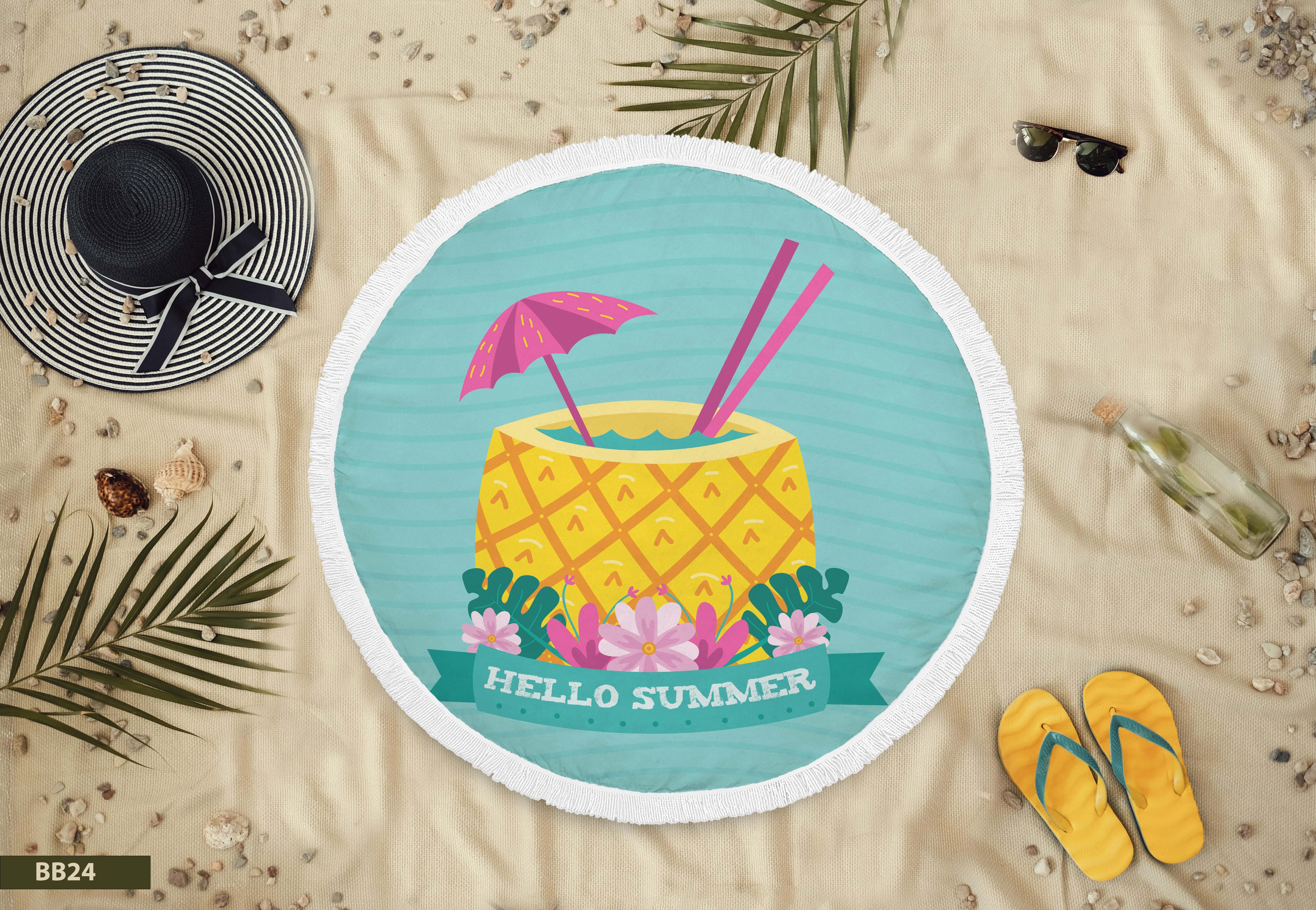 Beach Blanket with Summer Designs, 145 cm - Multioclor
