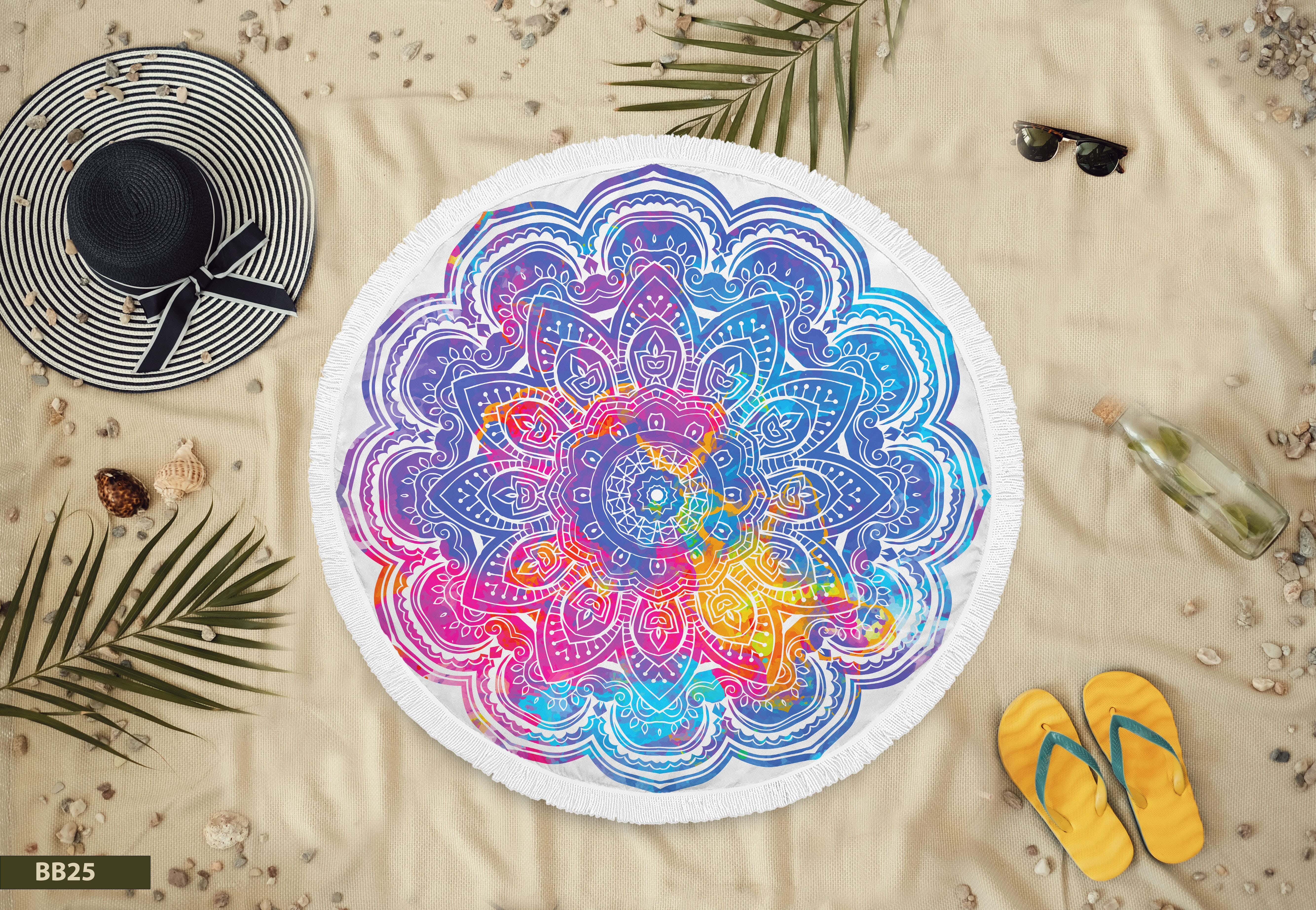 Beach Blanket with Summer Designs, 145 cm - Multioclor