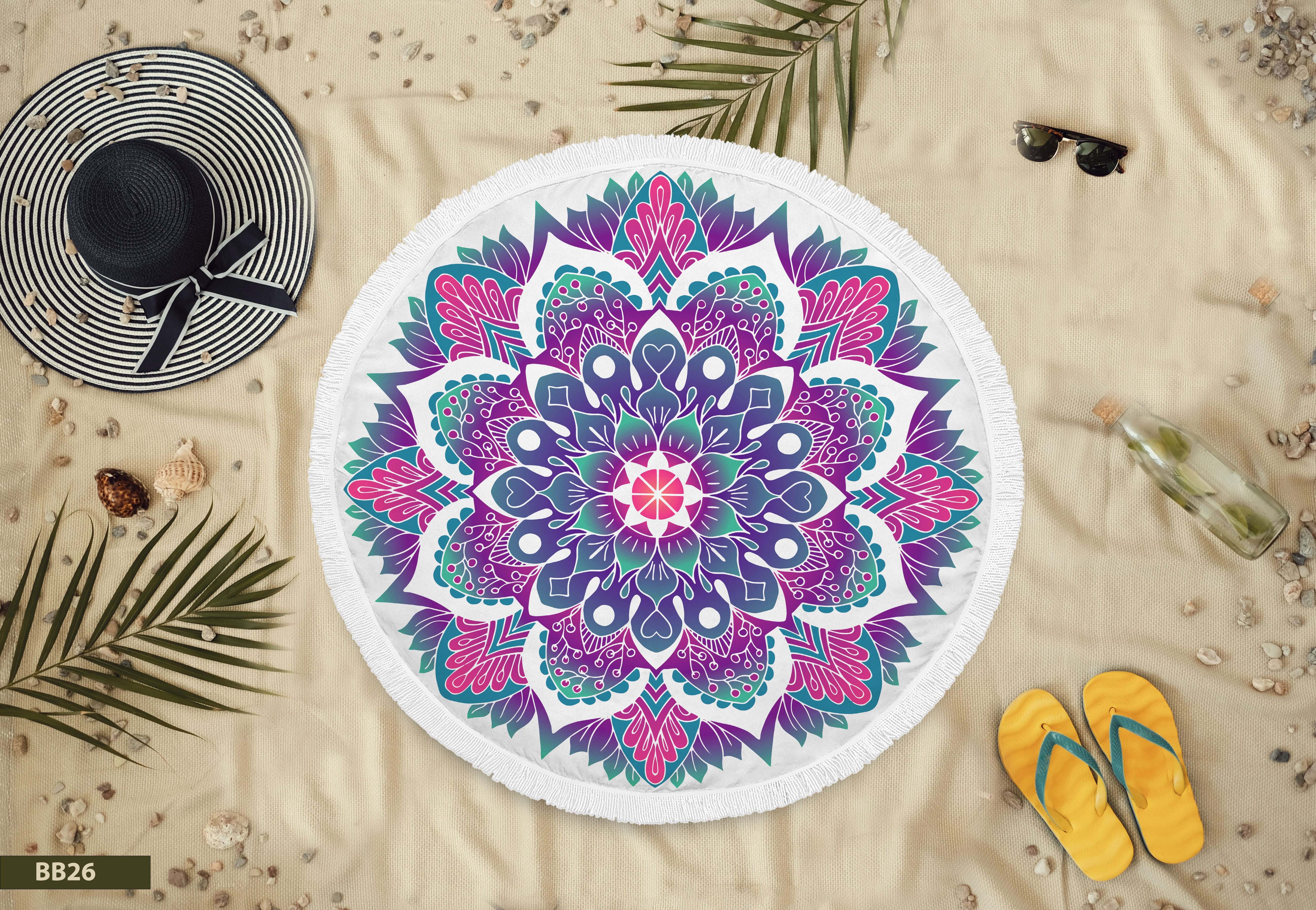 Beach Blanket with Summer Designs, 145 cm - Multioclor