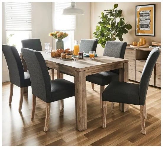 Koya Beech Wood And Linen Dining Set, 7 Pieces - Beige