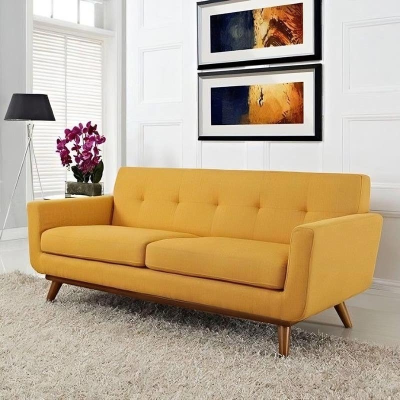 Red Beech Wood Sofa, 85×200×90 cm - Yellow