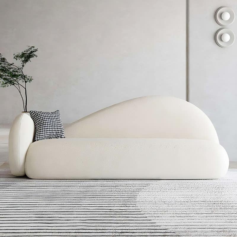 Red Beech Wood Sofa, 80×200×85 cm - Off White