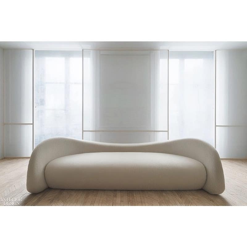 Red Beech Wood Sofa, 80×200×75 cm - Off White