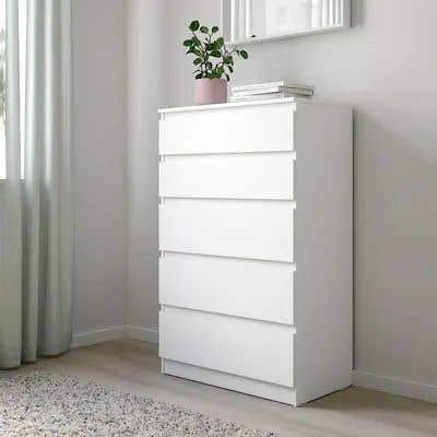 5-drawer MDF storage unit, 60×120×40 cm - White
