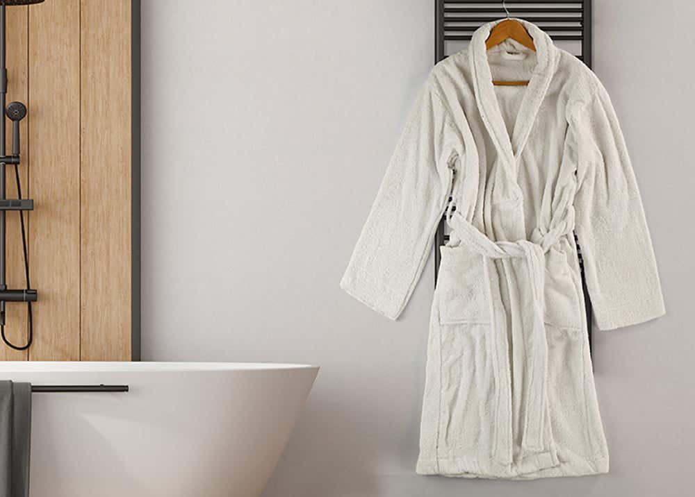 jacquardina Cotton Bathrobe, Size XL - Off White