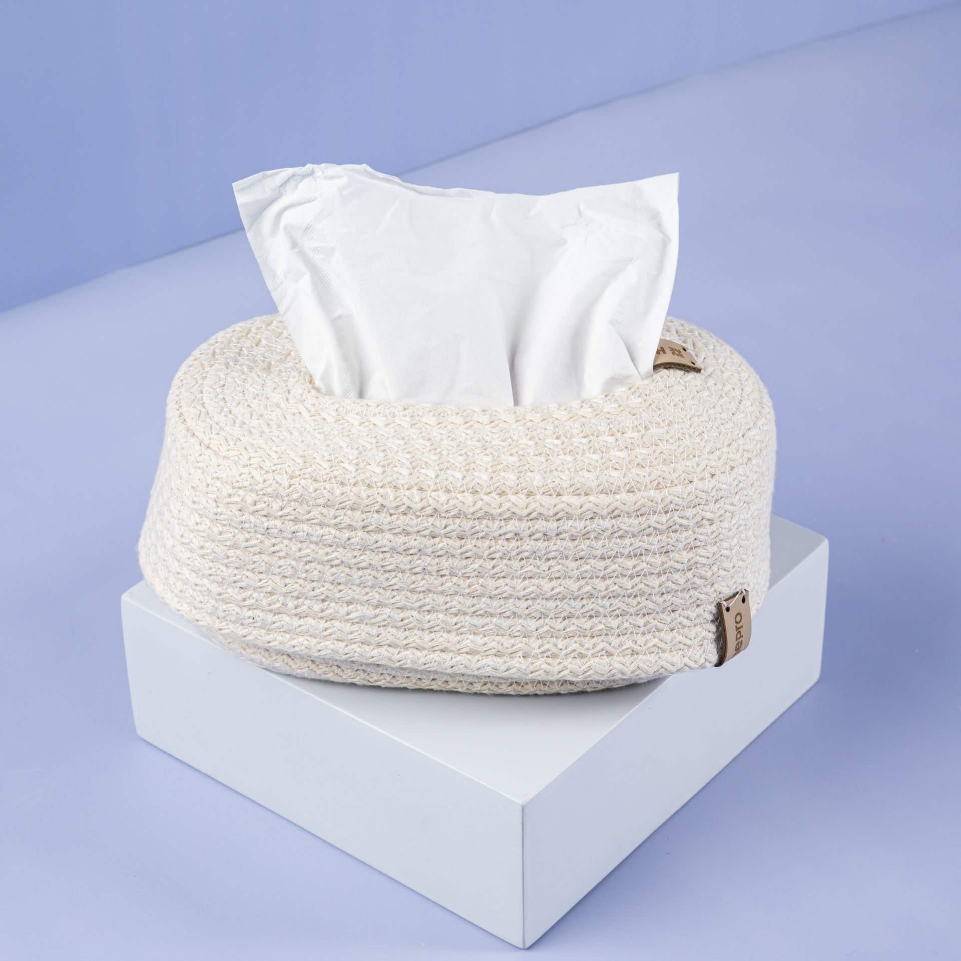 Homepro Linen Tissue Cover, 23X14X8 Cm - White