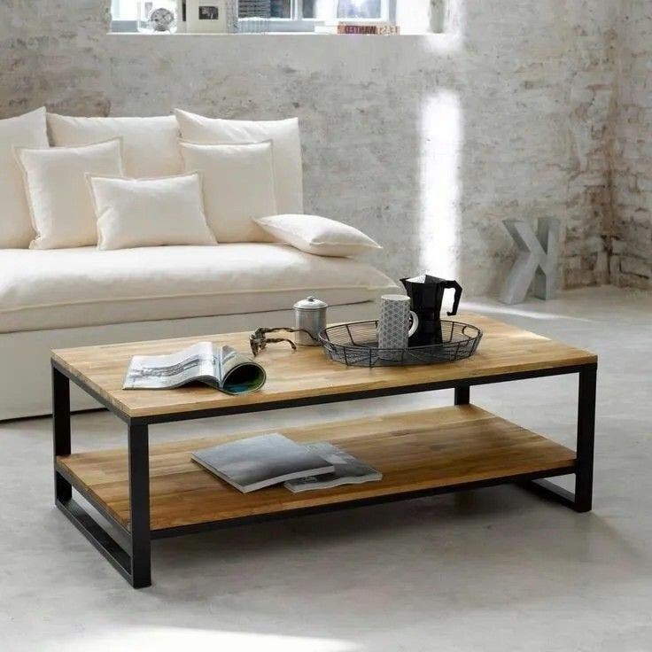 Center Metal Coffee Table with MDF Surface, 45×100×50 - Black Wooden