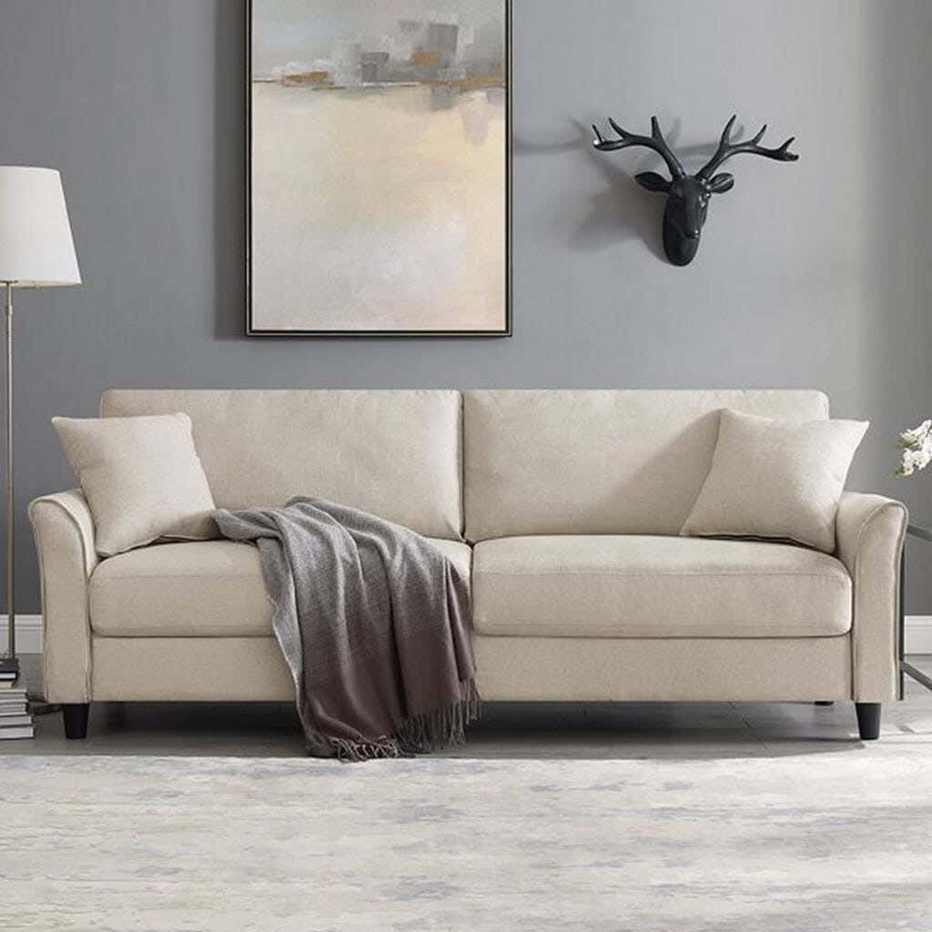 Two-Seat Sofa, Beech Wood, Velvet Fabric, 75 × 160 × 80 Cm - Beige