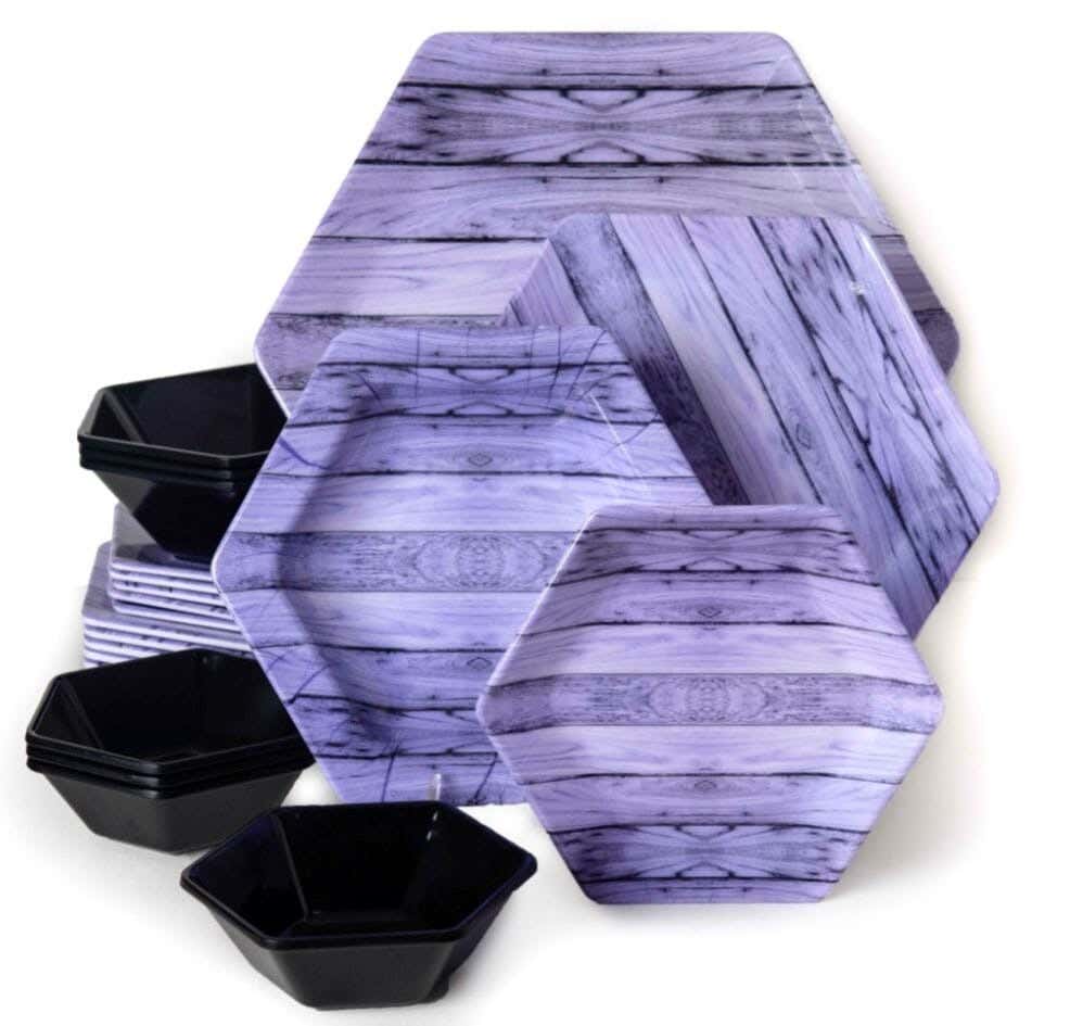 Diamond Home Melamine Dinner Set, Melamine, 31 Pieces - Purple Black