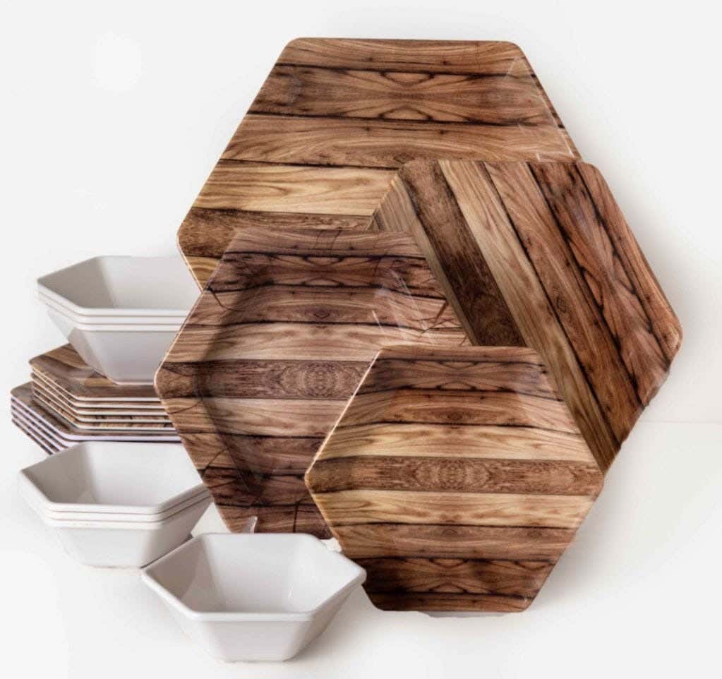 Diamond Home Melamine Dinner Set, Melamine, 31 Pieces - Beige Black