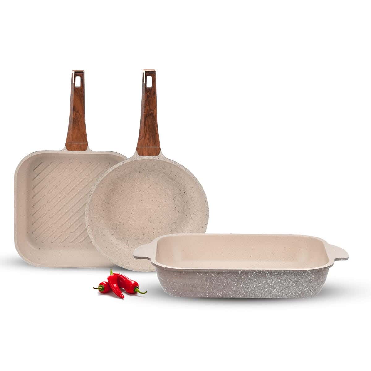 Neoclean Granite Frying Pan Set, 3 Pieces - Brown