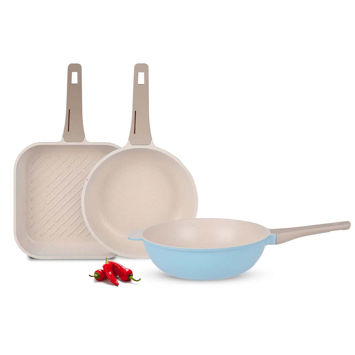 Neoclean Granite Frying Pan Set, 3 Pieces - Light Blue