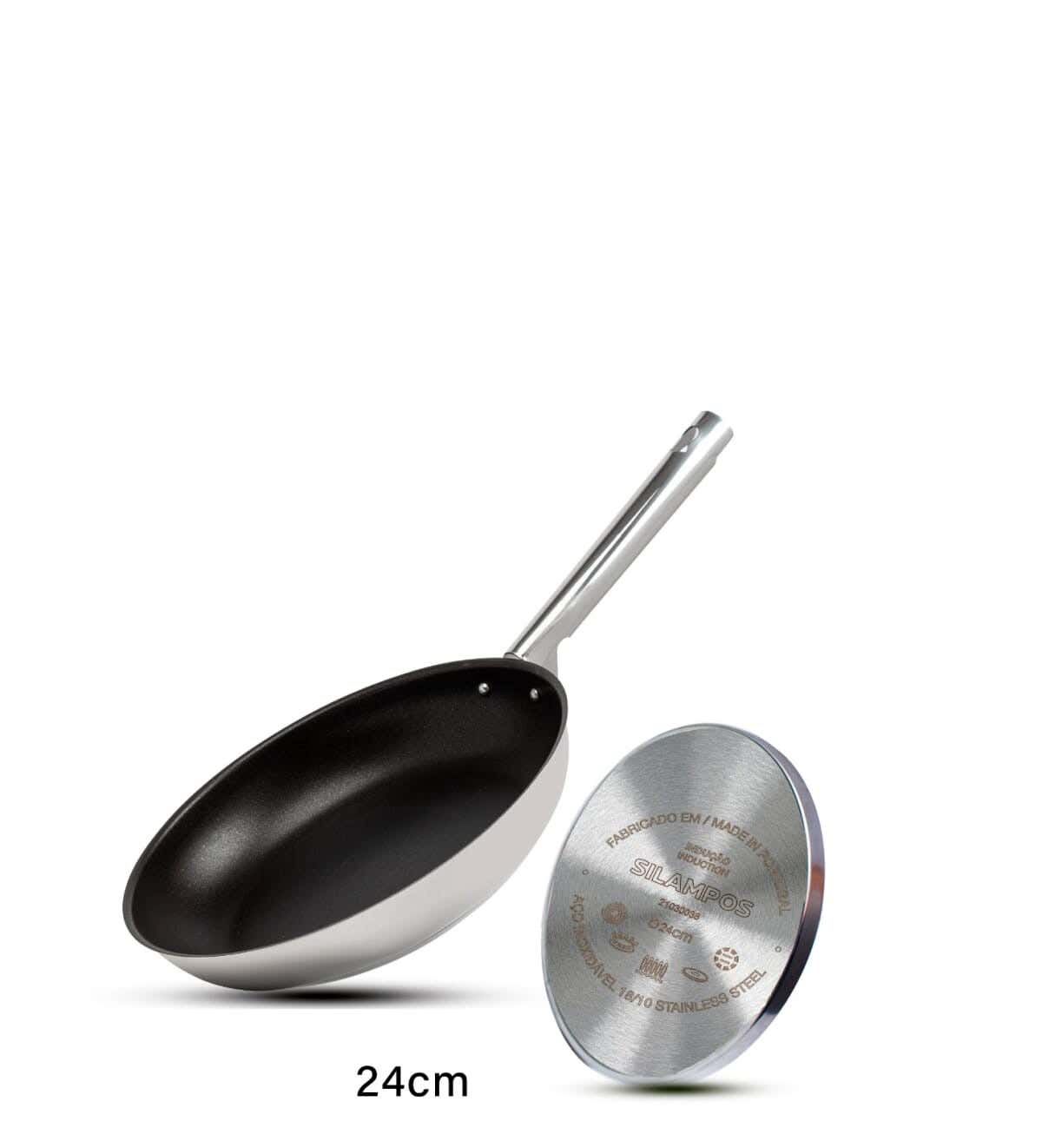 Silampos Frying Pan, Stainless Steel, 1 Piece, Size 24 - Silver