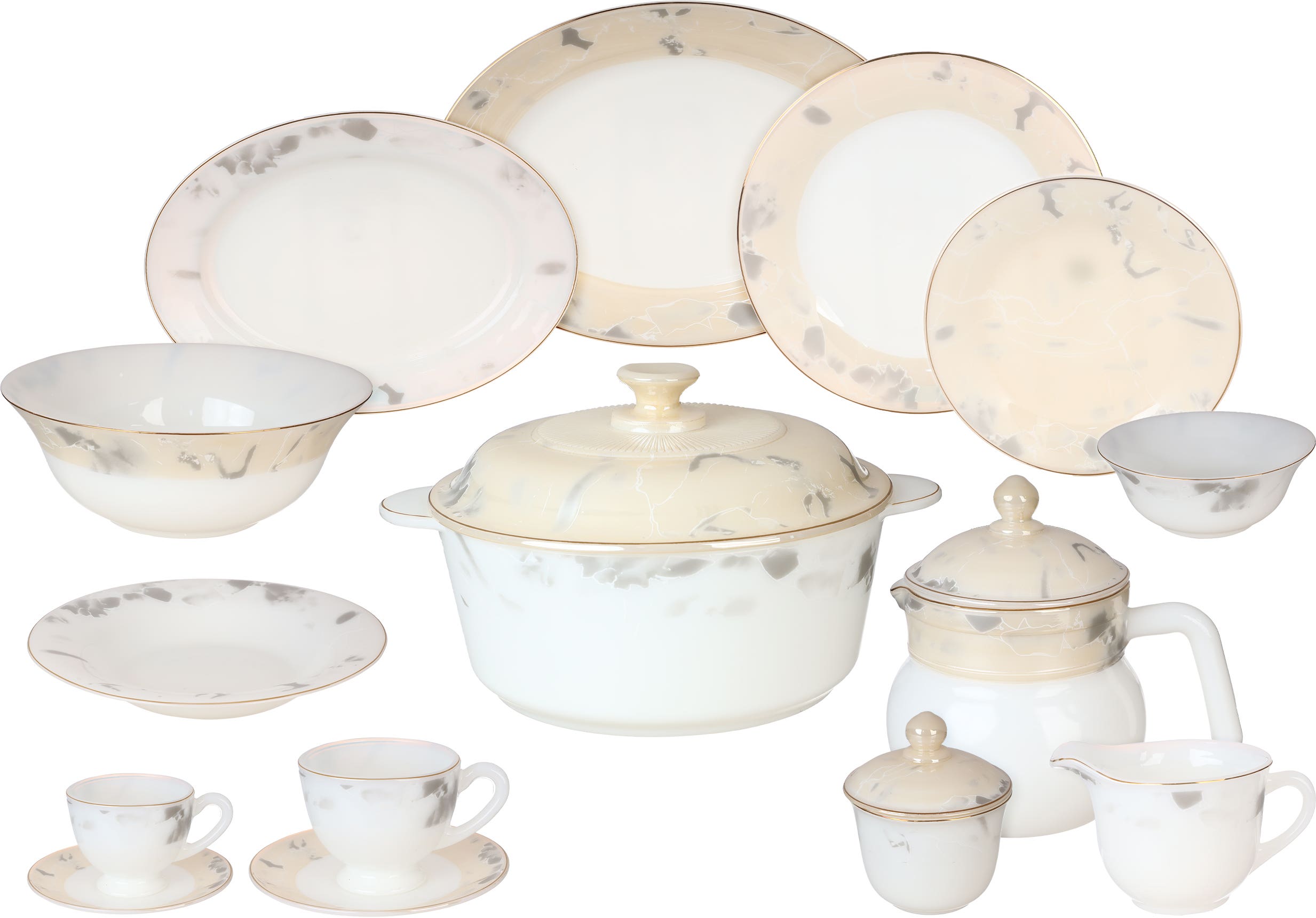 GEMYA Arcopal Round Dinner Set, 58 Pieces - White Beige