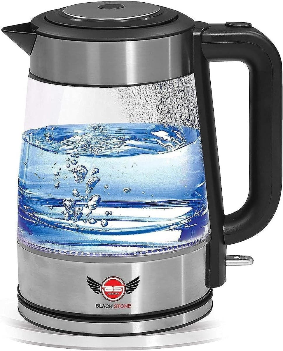 Black Stone BK-1000 Electric Kettle, 2 Litre, 2200 Watt - Black Silver