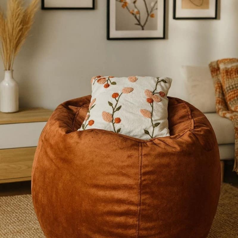 Bean Bag, Velvet Foam Filling, 90×90×75 cm - Brown