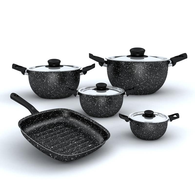 Lazurd Cookware Set, 9 Pieces, Granite - Black